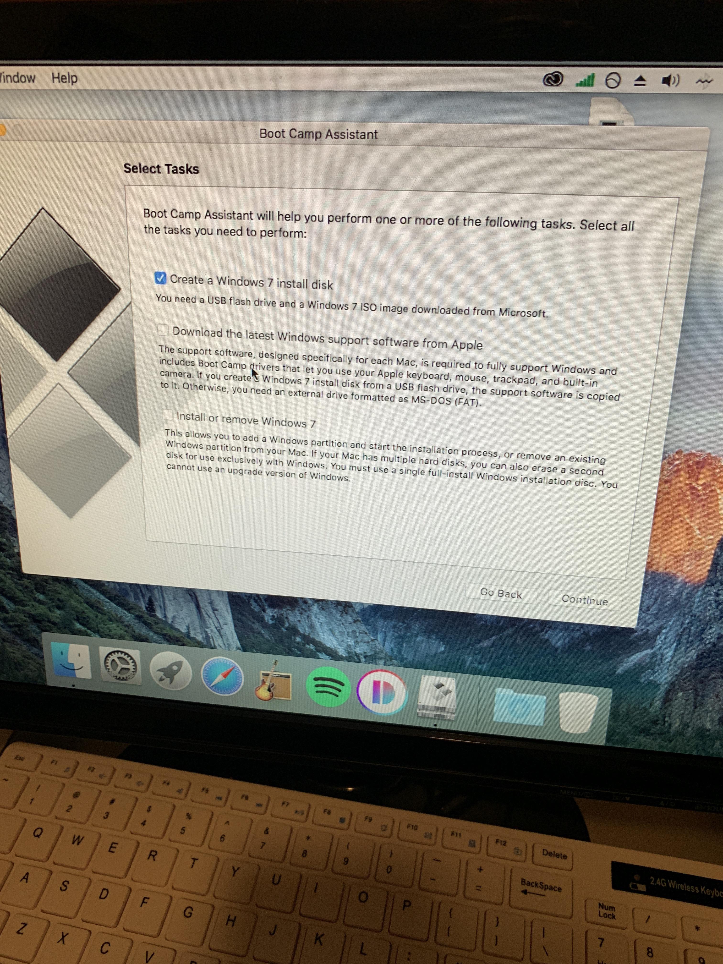 bootcamp for mac already have a boot install on a usb